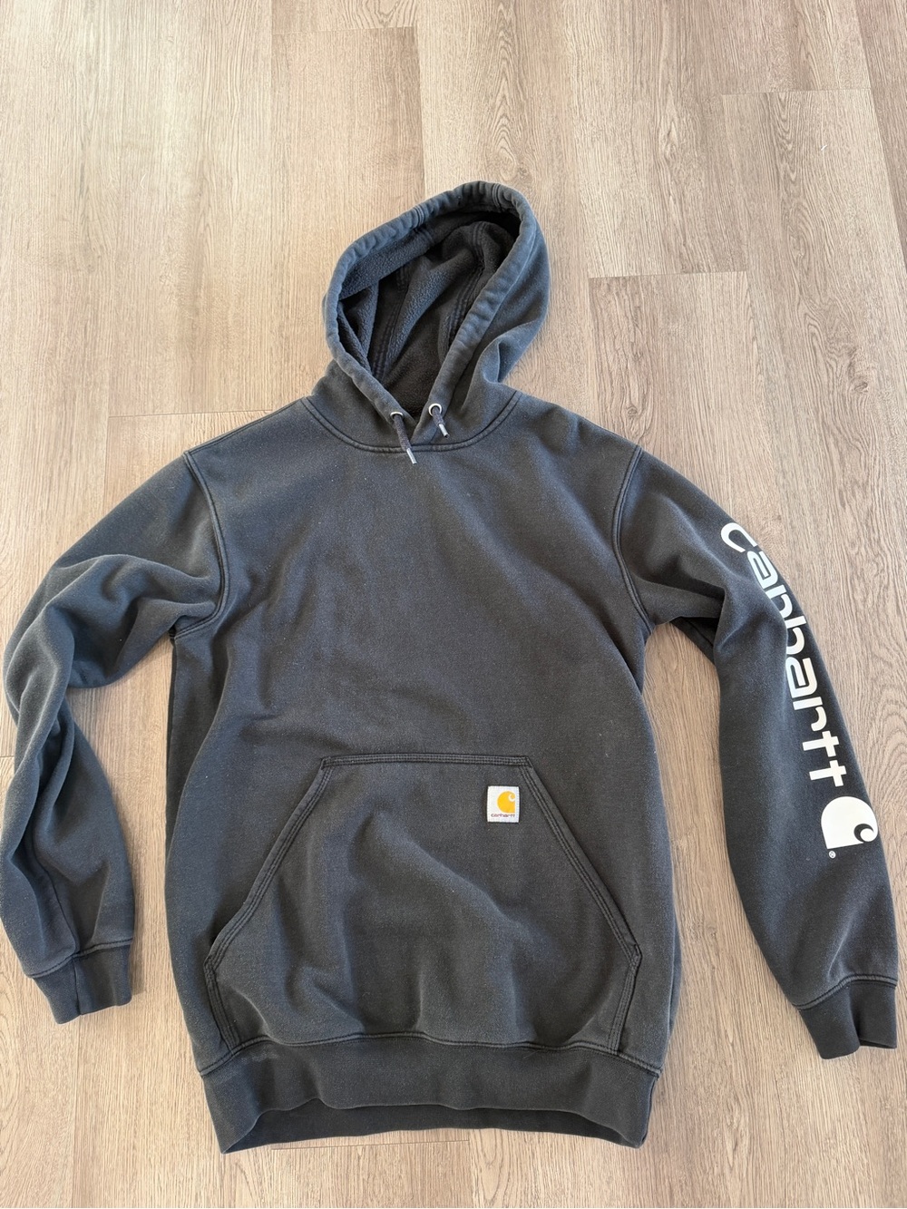 Carhartt Black Hoodie with White Sleeve Script